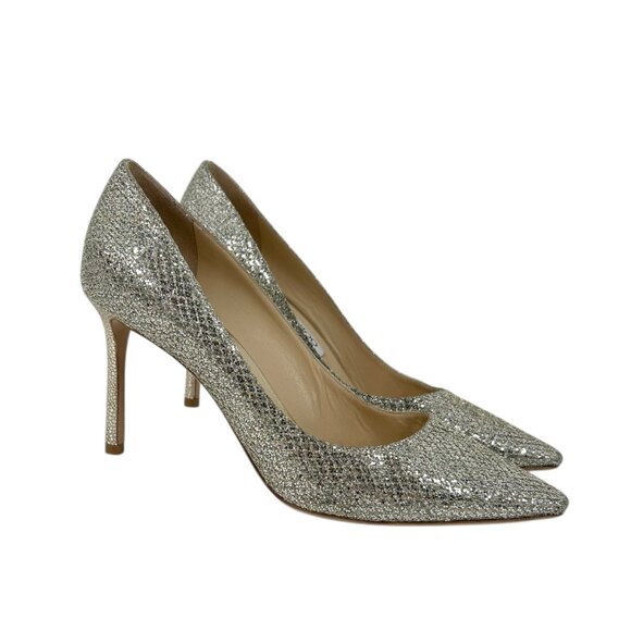 Jimmy Choo Romy 85 Champagne Glitter Pointed Toe Heels - Picture 2 of 11